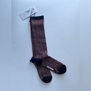 Issey Miyake Black and Red Striped Women's Socks